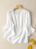 Autumn Women Solid Blouse Full Sleeve O-Neck Thin Tops Lady Femme Casual Elegant Loose Shirt