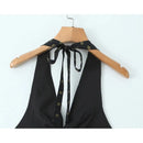 Backless Halter Dress Women Vintage Print Sleeveless Mini Holiday Beach Dresses Summer Robe