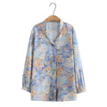 Women Spring Print V-Neck Blouse Long Sleeve Tops Oversize Curve Clothes