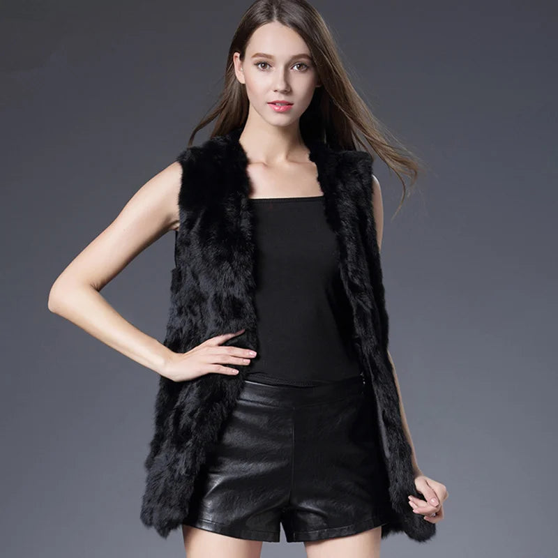 Real Fur Vest Long Natural Jacket For Women Luxury Leather Autumn Winter Spring Outwear Fur Clothing