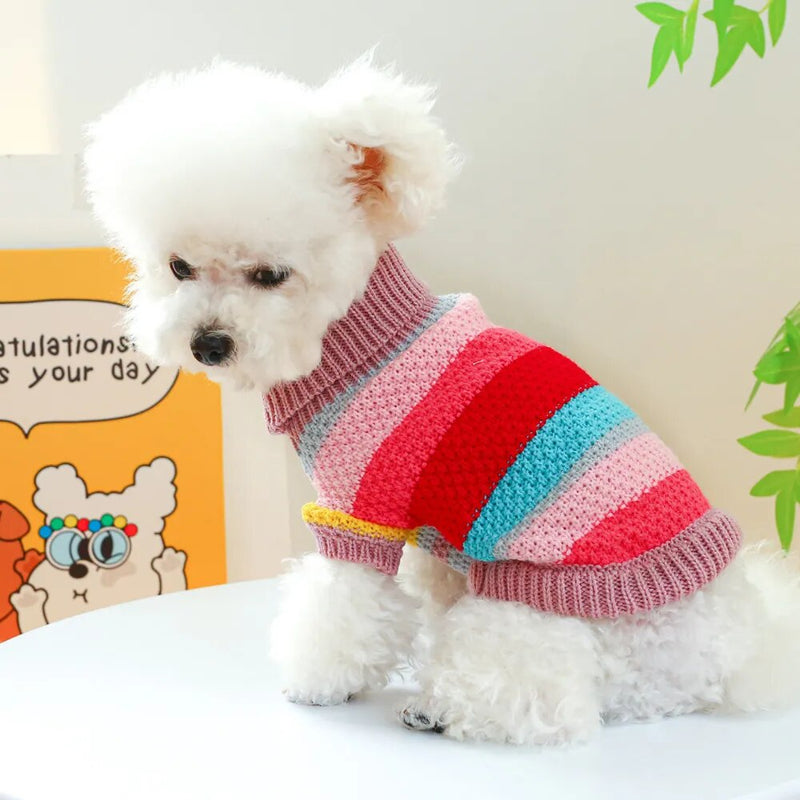 Small Dog Sweater Autumn Winter Fashion Desinger Clothes Pet Warm Knitwear Puppy Cute Stripe Pullover Poodle Chihuahua Maltese