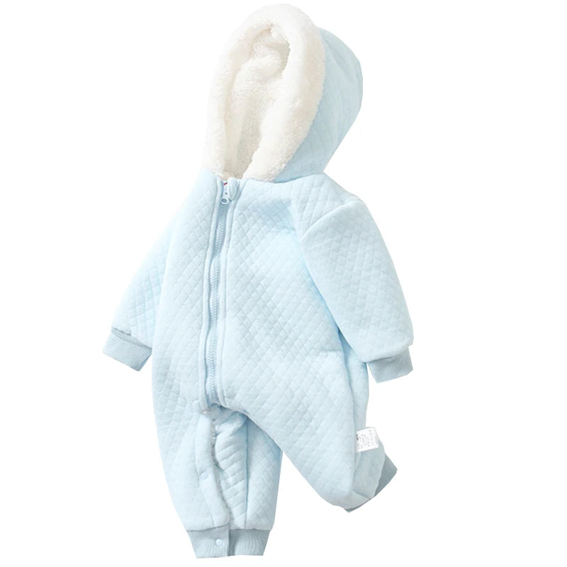 Solid Hooded Romper for Baby Warm Plush Thicken Clothes Infant Toddler Winter Outfits