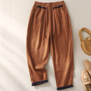 Summer Casual Pants Women Patchwork Drawstring Cotton Hemp Ankle Length Pants