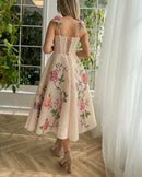 Dresses Tea Length Wedding Party Dresses Short Appliqued Little Party Gowns Corset Back with Straps
