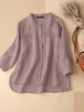 Summer Solid Women's Blouse Vintage Female Pure Cotton 3/4 Sleeve Shirt Elegant Button Down Blusas Holiday Tops