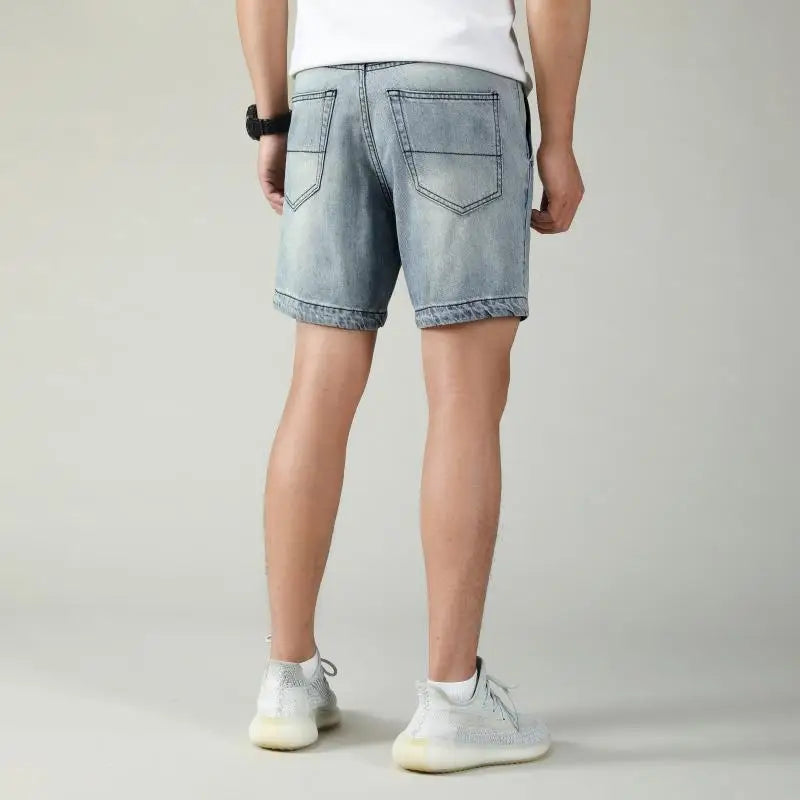 Denim Shorts for Men Summer Short Jeans Workwear Washed Vintage Straight Cropped Pants Streetwear