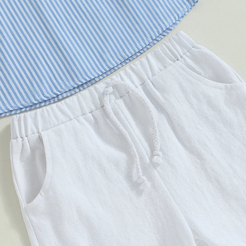 Toddler Kid Boys 2PCS Clothing Sets Short Sleeve Striped Hooded Tops and Drawstring Shorts Sets Summer Clothes
