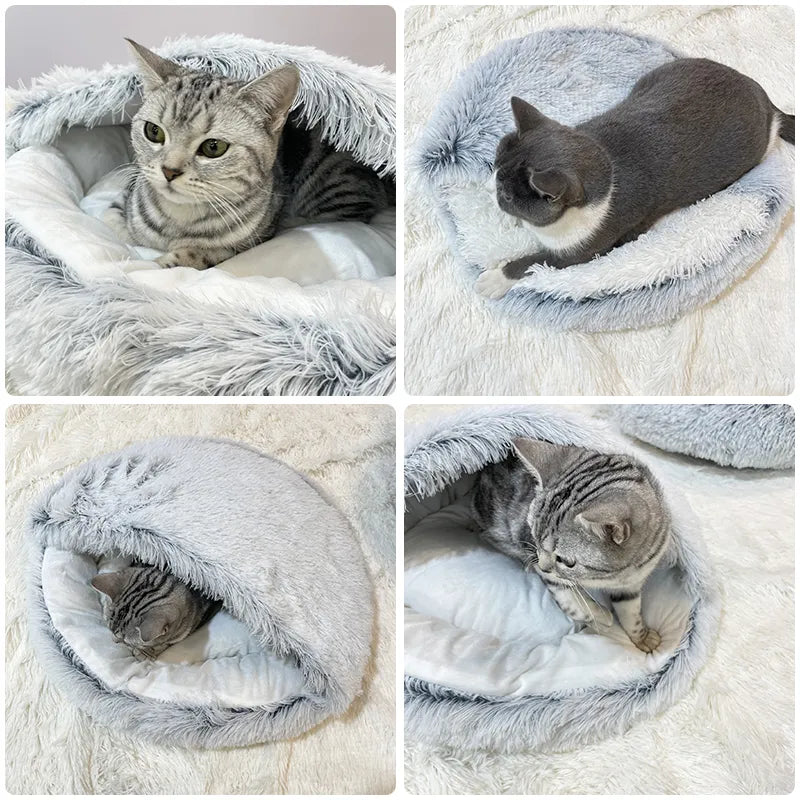 Plush Pet Cat Bed Round Cat Cushion Cat House 2 In 1 Warm Cat Basket Pet Sleep Bag Cat Nest Kennel For Small Dog Cat dog bed