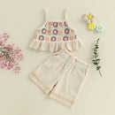 Children Girls Summer Clothing Set Toddler Two Pieces Outfits Set Floral Ruffled Sleeveless Tank Tops Tassel Shorts Set