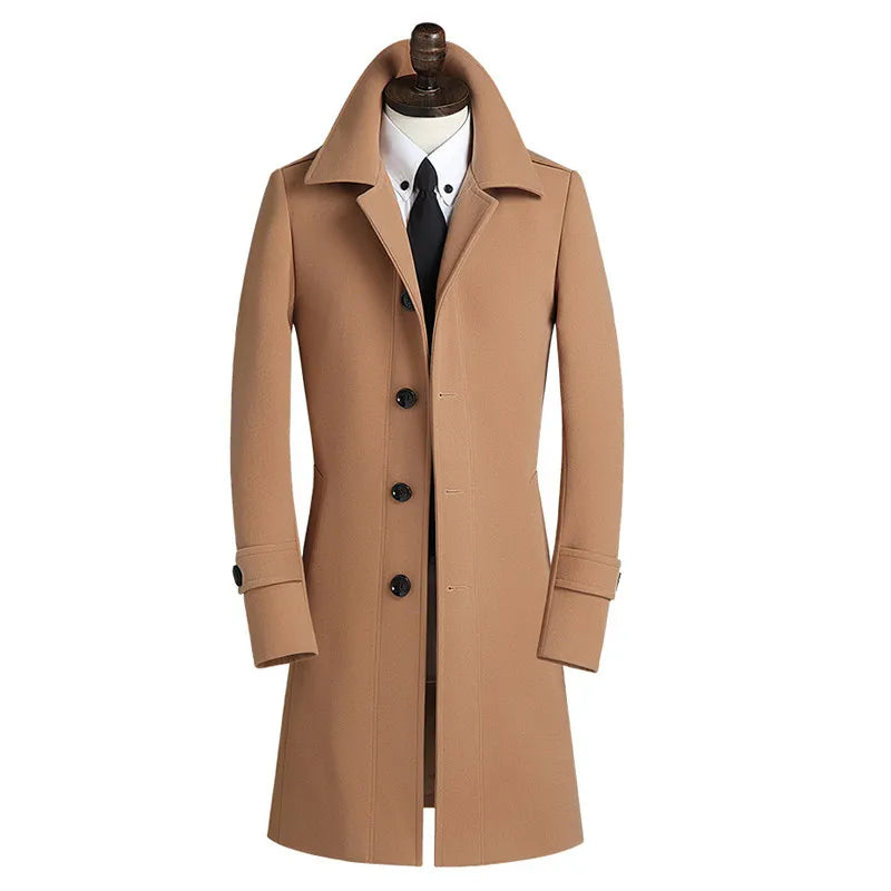 Winter wool coat men's overcoat casual cashmere thermal trench outerwear