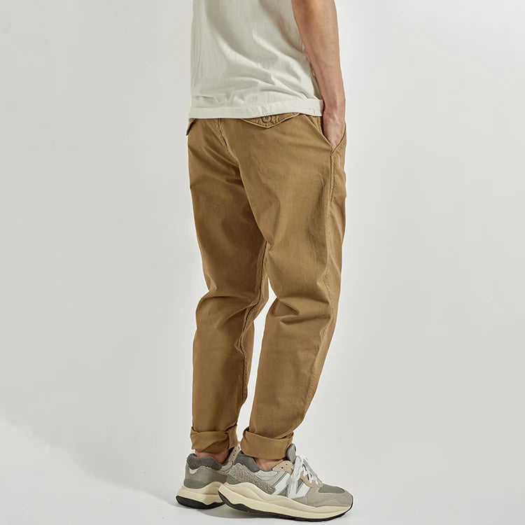 Four Seasons American Retro Woven Hole Cargo Pants Men Cotton Washed Old Slim Straight Casual Pencil Trousers