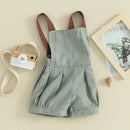 Baby Boys Overalls Sleeveless Patchwork Straps Shortall Summer Backless Toddler Romper Infant Jumpsuit
