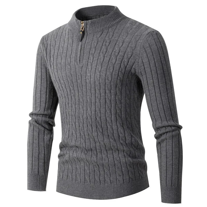 Autumn Winter Sweater Men Solid ColorHalf Turtleneck Zip Knit Sweaters Fashion Causal Slim Fit Pullover Male Jumpers Black Grey