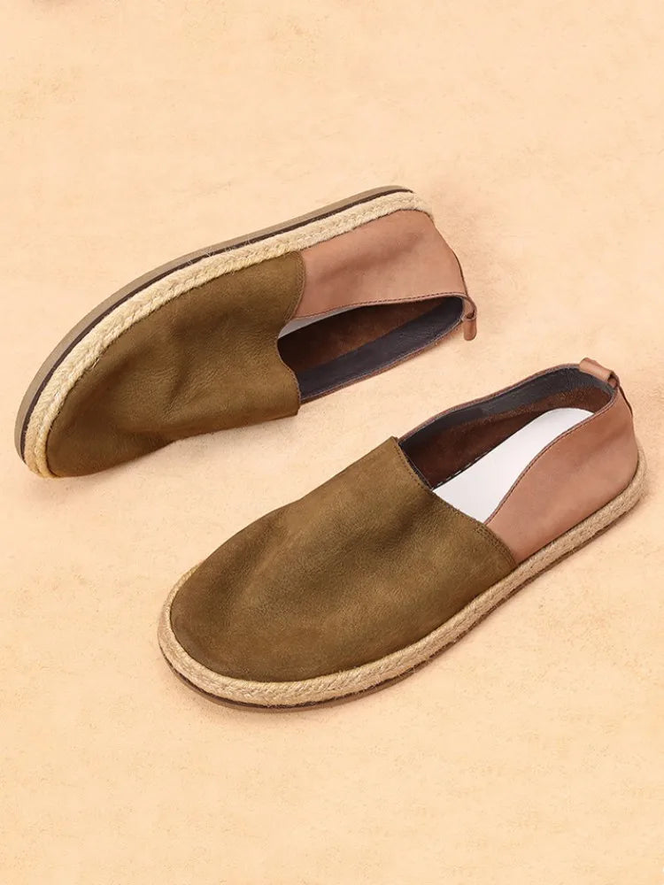 Summer Breathable Genuine Leather Loafers Men Slip-On Daily Casual Flat Shoes Male Vintage
