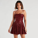 Elegant Evening Dresses Women Sequin Sleeveless Red Sexy Mini Dress Party Night Club Outfits Robe