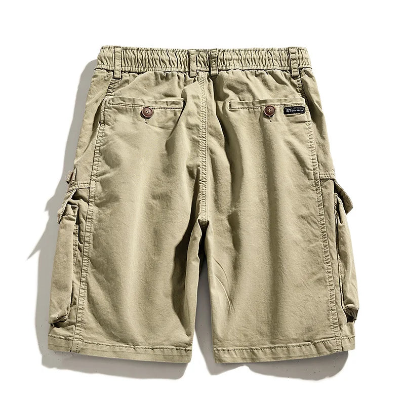 Summer Men Cargo Multi Pocket Cotton Shorts Casual Solid Elastic Waist Shorts Spring Shorts Pants