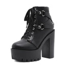 Heeled Boots for Women Platform Moto Boots Crude With High Heel Shoes Strap Black