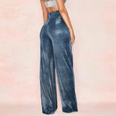 Sparkling Women Pants Shiny Solid High Waist Spring Temperament Loose Straight Wide Leg Trousers Female Clothes