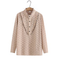 Blouse Women Spring Ruffled Collar Floral Lace Tops Loose Long Sleeve Style Shirts Curve Clothes