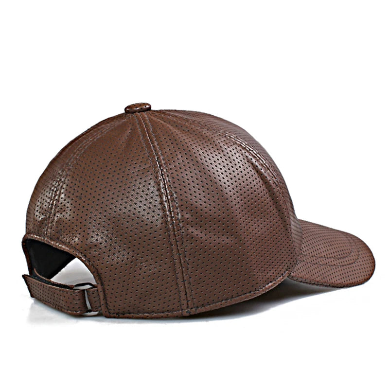 Men Real Leather Baseball Caps Male Winter Casual Youth Duck Tongue Warm Hat Hip Pop Punch Dot Coffee