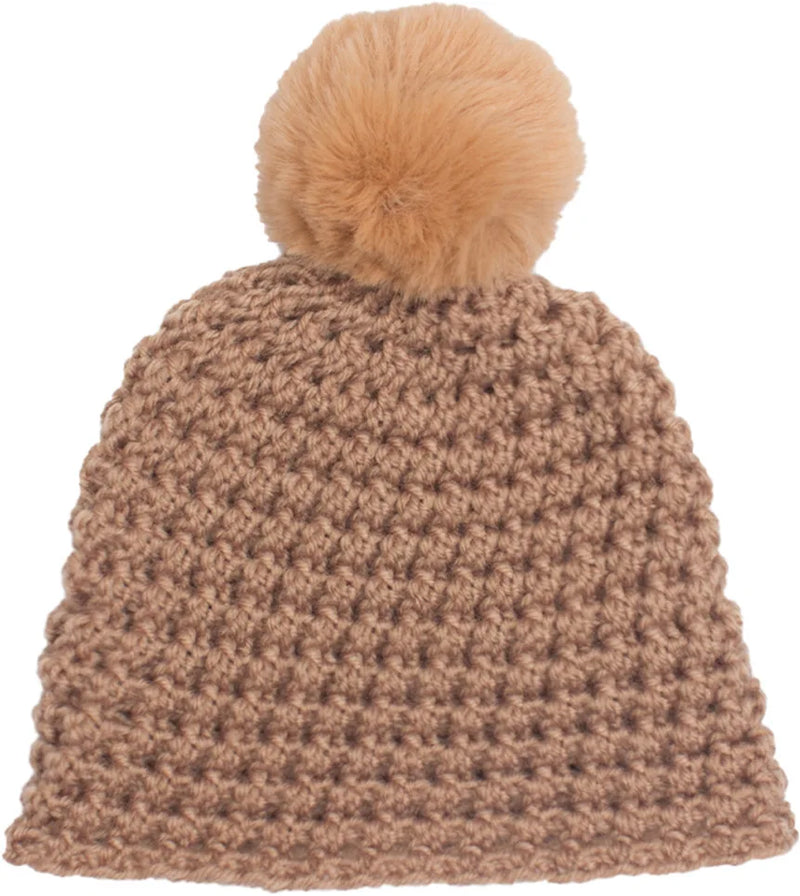 Winter Baby Solid Crocheted Wool Beanie Hat Children Knitted Pompom Ball Bonnet Skullcap Hat