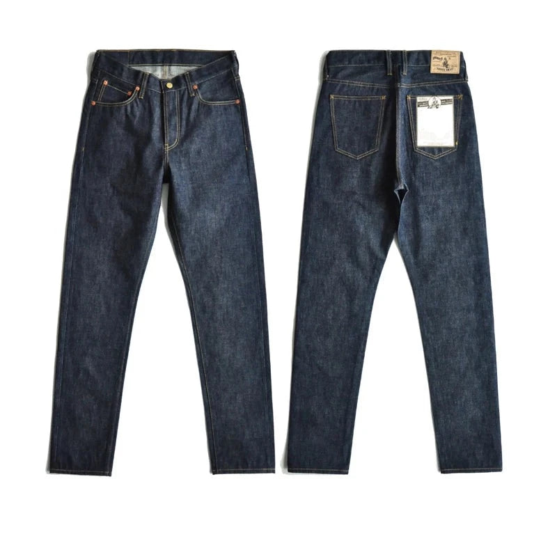 Men Jeans Unsanforized Selvedge Raw Denim Jeans for Men Button Fly Slim Fit 14.5 Oz