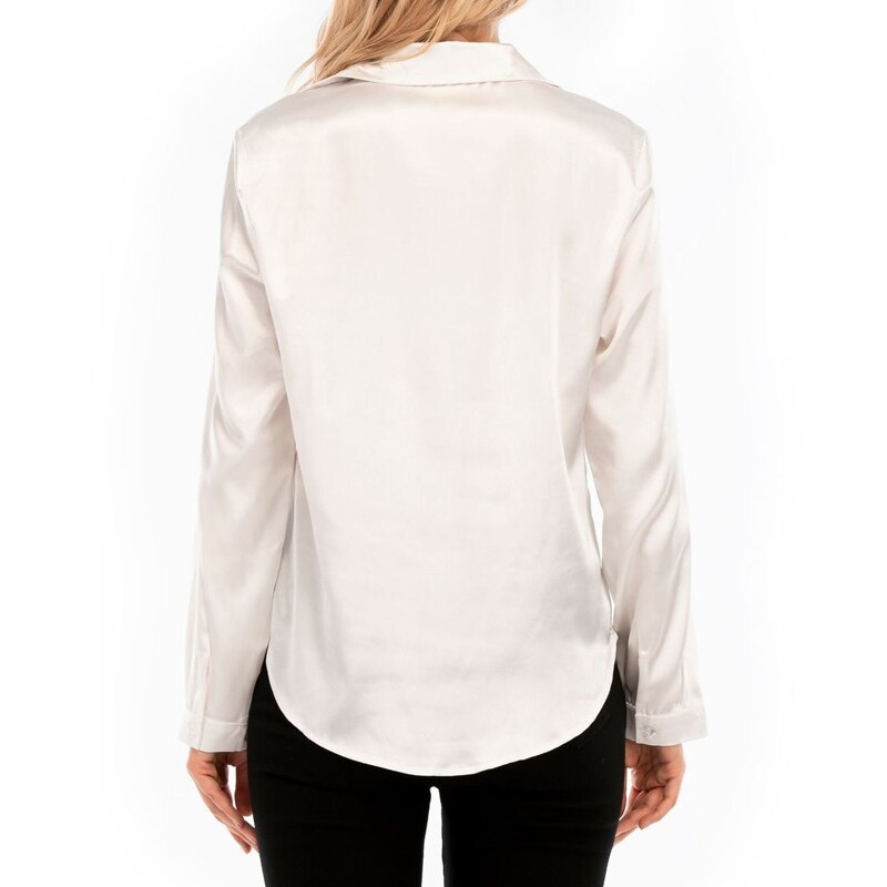 Vintage Women Satin Shirt Office Long Sleeve Blouse Spring Turn Down Collar Silk White Tops Elegant