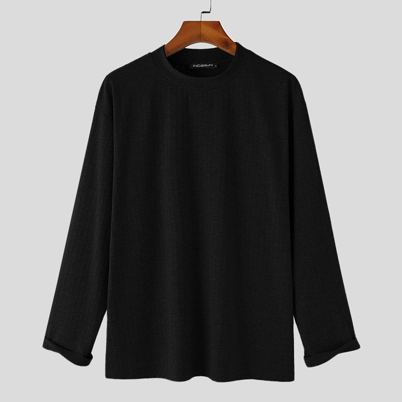 Men Loose All-match Solid O-Neck Handsome Male Long Sleeve T-shirts