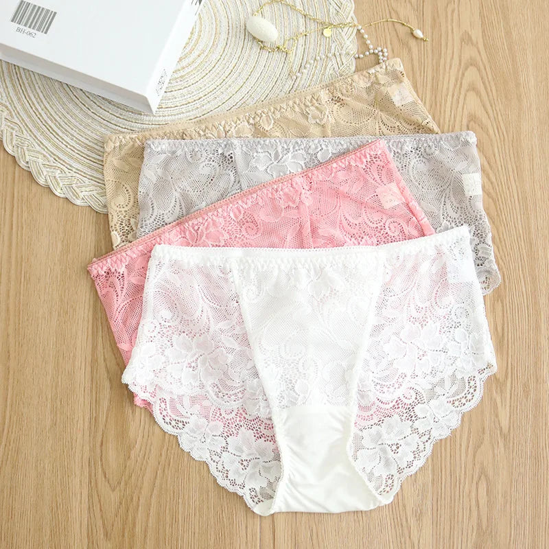 Natural Silk Women Lace Panties Briefs Translucent Seamless Sexy Underwear Lingerie Underwear
