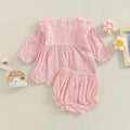 Toddler Baby Girl Clothes Set Solid Round Neck Long Sleeve T-shirt Tops and Elastic Casual Ruffle Shorts