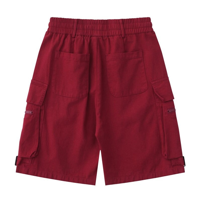Cargo Shorts Streetwear Side Multi Zipper Pocket Baggy Track Shorts Men Loose Cotton Short Trousers