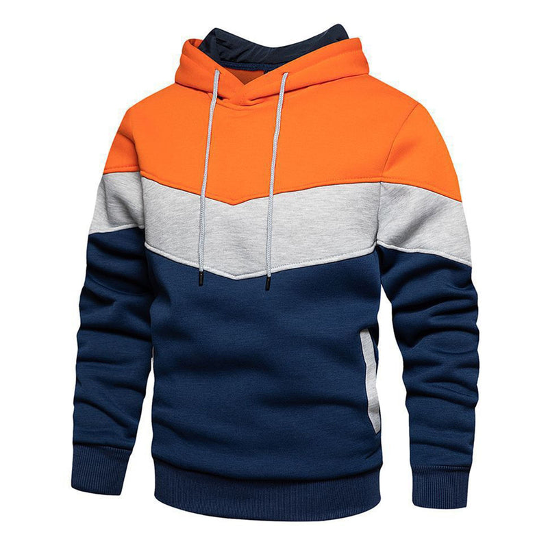 Mens Clothing Stylish Color Block Hooded Sweatshirt Jackets Coats Long Sleeve Fleece Lined Warm Pullover Tops Streetwear