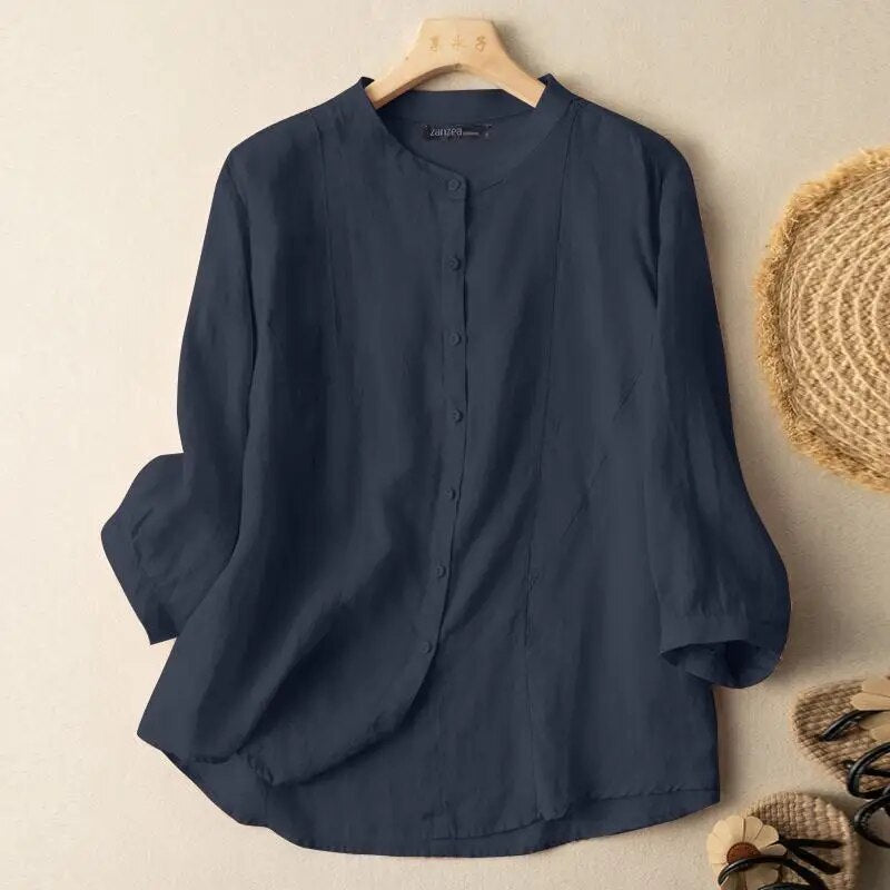Summer Women's Blouse Solid Tops Female Casual Elegant Shirts Vintage