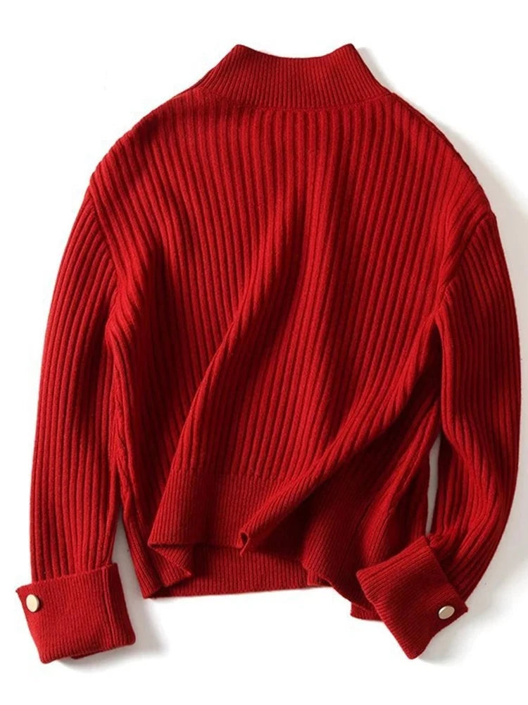 Wool Pullover Half-high Neck Solid Slouchy Style Relaxed Casual Comfortable Commute Sweater Winter Christmas