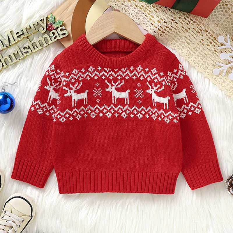 Infant Kids Baby Girls Boys Long Sleeve Cute Deer Pullover Sweaters Christmas Baby Girls Boys Children's Clothes Knit Sweaters