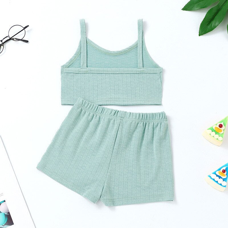 Summer Baby Girls Cotton Top Tees Shorts House Wear Clothes Sets Toddler Kids Mini T-Shirts Sleeper Suit Home Clothes