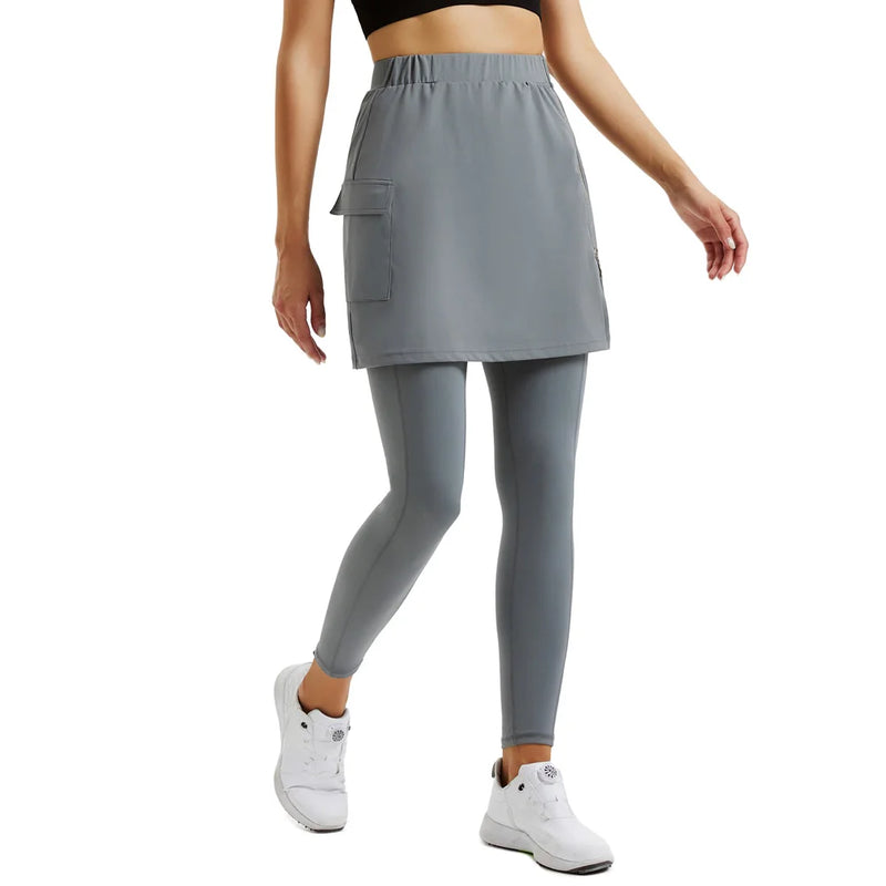Women Sports Leggings Set Sportswear Full Length Pants Elastic Waist Skirt High Waist Tights Fitness Clothing
