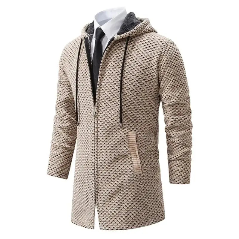 Mid length knitted cardigan men's sweater jacket loose fitting casual plush and thickened sweater outerwear