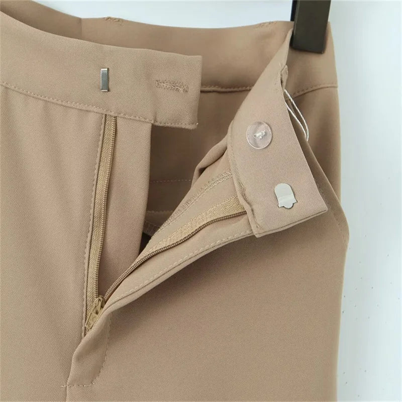 Women's Slit Bell-Bottomed Pants Stylish Simply Spring Zipper High-waisted Slim-Fit Trousers Female