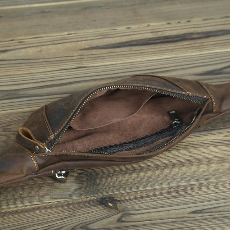 Retro Men's Leather Waist Wrap with Crossbody Bag Leather Outdoor Sports Cycling Men's Bag