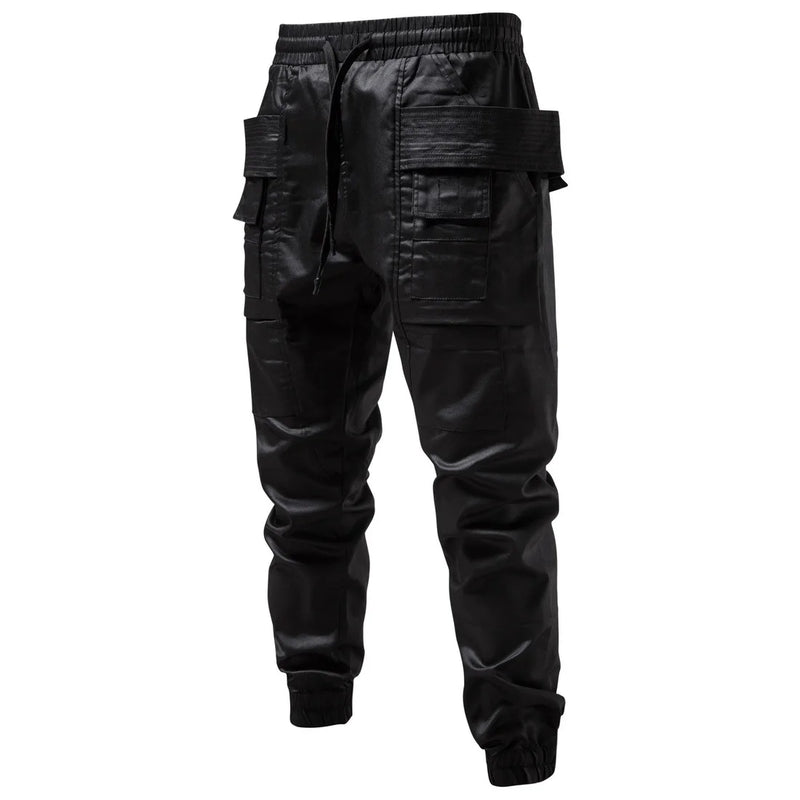 Leather Pants for Men Gothic Steampunk Coated Waxed Pants  Cargo Pants Mens Streetwear