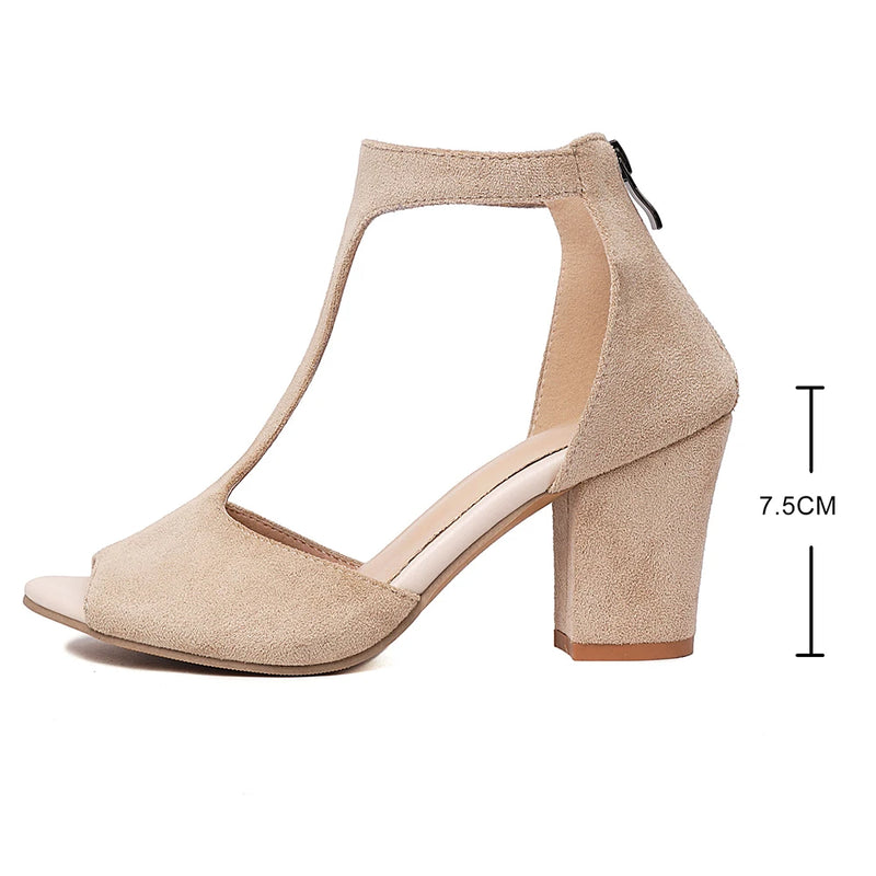 Women T-strap Sandals Summer High Heels Open Toe Gladiator Chunky Heel Shoes Woman Party Pumps
