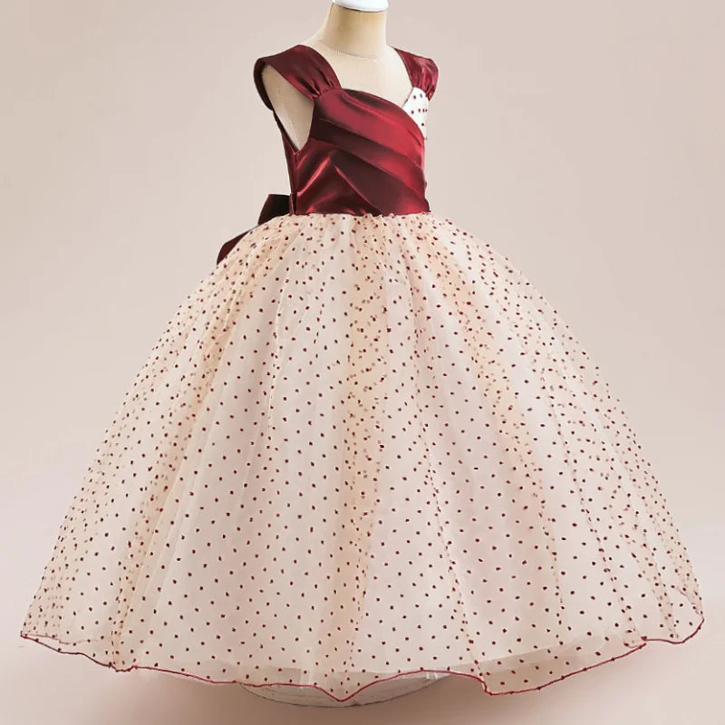 Polka Dot Children's Mesh Long Dress Evening Dress