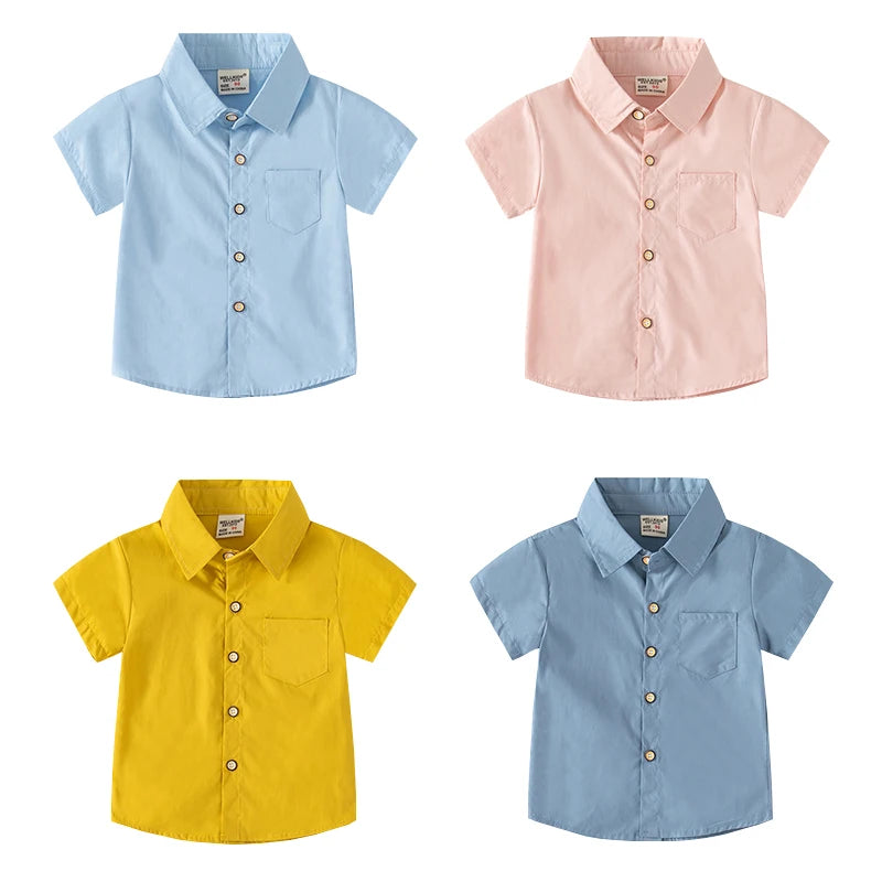 Summer Top Clothes for Children Short Sleeve Shirt Kid Boy Lapel Single Breasted Top