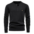 Men's Solid Henry Collar Pullover Sweater Cotton Casual Comfortable Knit Sweater Men's Autumn and Winter Sweater