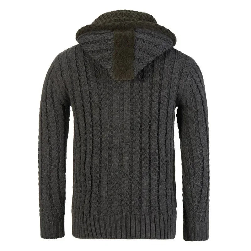 Men Sweater Cardigan Jacket Knitted Casual Coat with Hood Warm Thick Warm Outwear