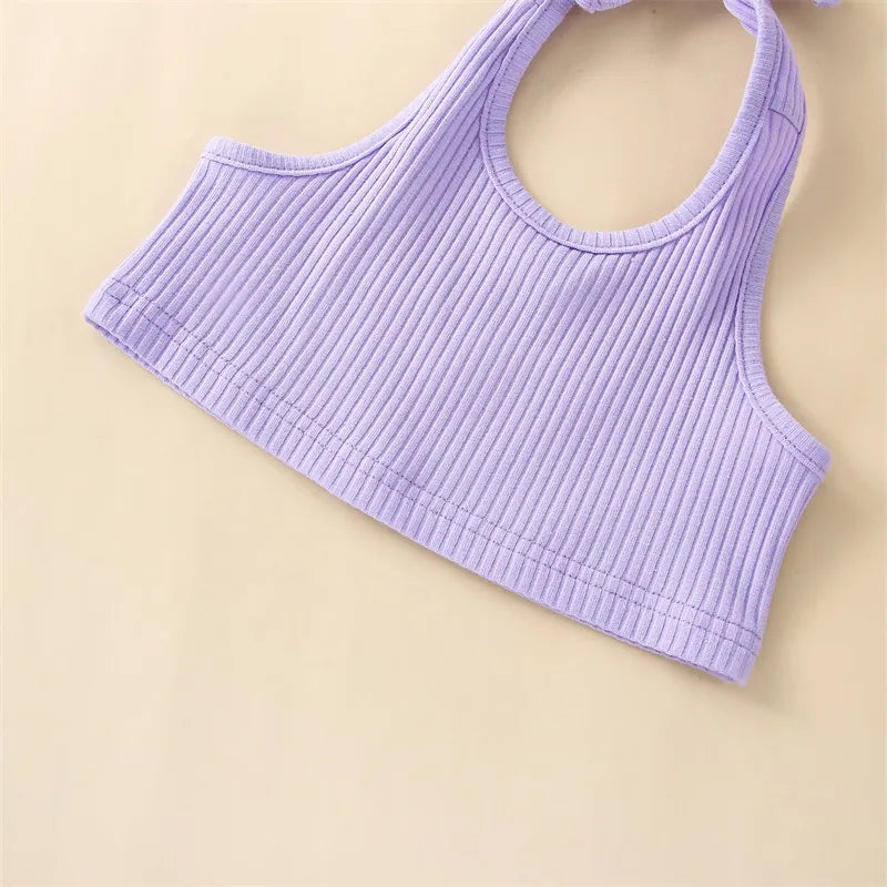 Toddler Kid Baby Girls Summer Clothing Outfit Sets Purple Hanging Neck Sleeveless Tank Tops