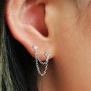 Drop Earring For Women Girls Double Studs Chain Tassel Piercing Earrings Jewelry Gift