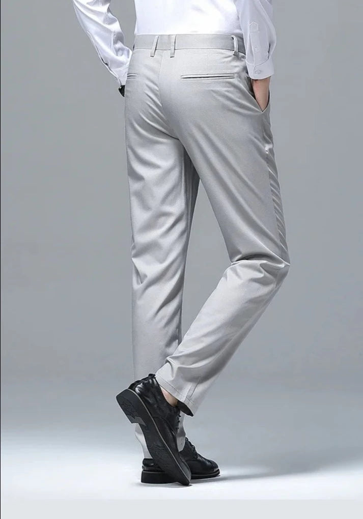 Casual Straight Pants Mens Light Thin Ice Silks No Ironing Trouser Fashion Business Quick Dry Pant Summer