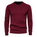Men Autumn and Winter Pullover Solid Diamond Plaid Knitted Sweater Men Casual Sweater